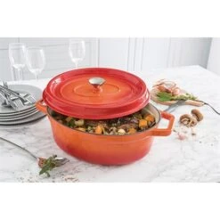 Cocotte En Fonte Orange Ovale 33 Cm 6 L -Cuisine Appareils Magasin 213261 2 5 Cocotte en fonte orange ovale 33 cm 6 L Mathon