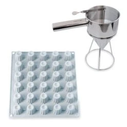 Lot Flexi'Plaque Silicone 30 Mini-canelés Et Entonnoir à Piston Pro